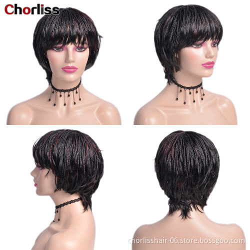 Short Braided Dreadlock Wigs Wholesale Straight Glueless Cheap Afro Short Pixie Cut Braided Synthetic Hair Wigs For Black Women